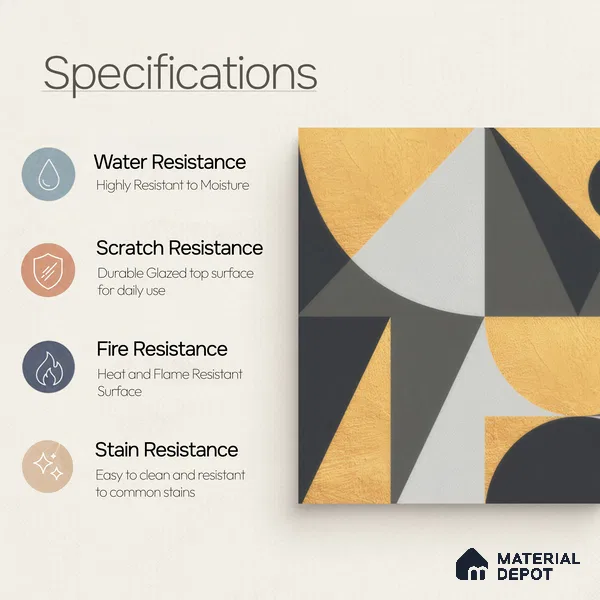 Moroccan Wall & Floor Tile TL 00207 A Yellow & Black 1 ft x 1 ft Matte Finish Ceramic Tile - 9 mm | Random Design | Suitable For Kitchen, Bathroom, Dining Area | Please Expect a Slight Variation of Pattern