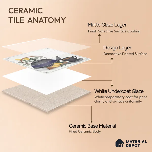 Kitchen Wall Tile TL 00209 B Highlighter 1 Kettle Tea Cup 1 ft x 1 ft Matte Finish Ceramic Tile - 9 mm | Suitable For Kitchen Backsplash | Please Expect a Slight Variation of Pattern