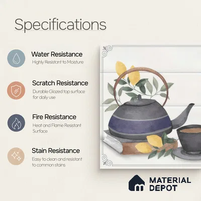 Kitchen Wall Tile TL 00209 B Highlighter 1 Kettle Tea Cup 1 ft x 1 ft Matte Finish Ceramic Tile - 9 mm | Suitable For Kitchen Backsplash | Please Expect a Slight Variation of Pattern