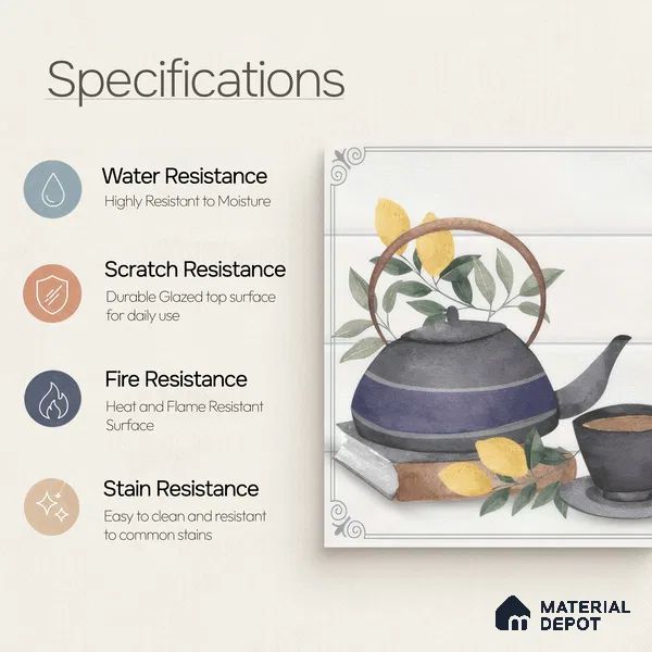 Kitchen Wall Tile TL 00209 B Highlighter 1 Kettle Tea Cup 1 ft x 1 ft Matte Finish Ceramic Tile - 9 mm | Suitable For Kitchen Backsplash | Please Expect a Slight Variation of Pattern