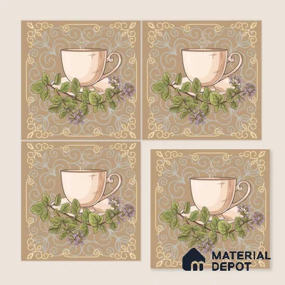 Kitchen Wall Tile TL 00210 B Highlighter 1 Tea Cup & Saucer 1 ft x 1 ft Matte Finish Ceramic Tile - 9 mm | Suitable For Kitchen Backsplash | Please Expect a Slight Variation of Pattern