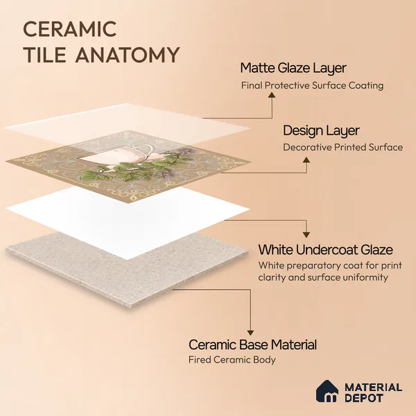Kitchen Wall Tile TL 00210 B Highlighter 1 Tea Cup & Saucer 1 ft x 1 ft Matte Finish Ceramic Tile - 9 mm | Suitable For Kitchen Backsplash | Please Expect a Slight Variation of Pattern