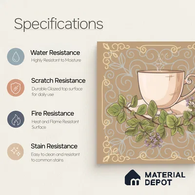 Kitchen Wall Tile TL 00210 B Highlighter 1 Tea Cup & Saucer 1 ft x 1 ft Matte Finish Ceramic Tile - 9 mm | Suitable For Kitchen Backsplash | Please Expect a Slight Variation of Pattern