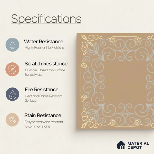 Kitchen Wall Tile TL 00210 A Light Coffee Brown 1 ft x 1 ft Matte Finish Ceramic Tile - 9 mm | Suitable For Kitchen Backsplash | Please Expect a Slight Variation of Pattern