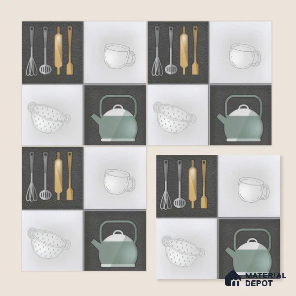 Kitchen Wall Tile TL 00211 B Highlighter 1 Kettle Tea Cup 1 ft x 1 ft Matte Finish Ceramic Tile - 9 mm | Suitable For Kitchen Backsplash | Please Expect a Slight Variation of Pattern