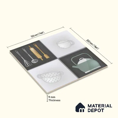 Kitchen Wall Tile TL 00211 B Highlighter 1 Kettle Tea Cup 1 ft x 1 ft Matte Finish Ceramic Tile - 9 mm | Suitable For Kitchen Backsplash | Please Expect a Slight Variation of Pattern