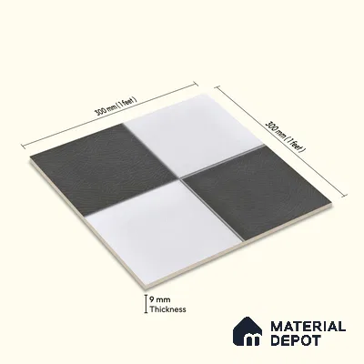 Kitchen Wall Tile TL 00211 A Light Black & White 1 ft x 1 ft Matte Finish Ceramic Tile - 9 mm | Suitable For Kitchen Backsplash | Please Expect a Slight Variation of Pattern