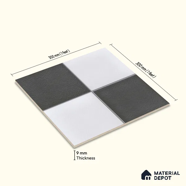 Kitchen Wall Tile TL 00211 A Light Black & White 1 ft x 1 ft Matte Finish Ceramic Tile - 9 mm | Suitable For Kitchen Backsplash | Please Expect a Slight Variation of Pattern