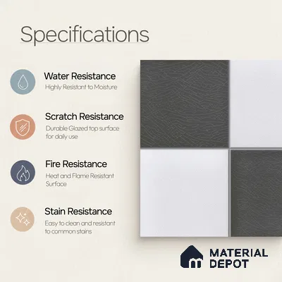 Kitchen Wall Tile TL 00211 A Light Black & White 1 ft x 1 ft Matte Finish Ceramic Tile - 9 mm | Suitable For Kitchen Backsplash | Please Expect a Slight Variation of Pattern