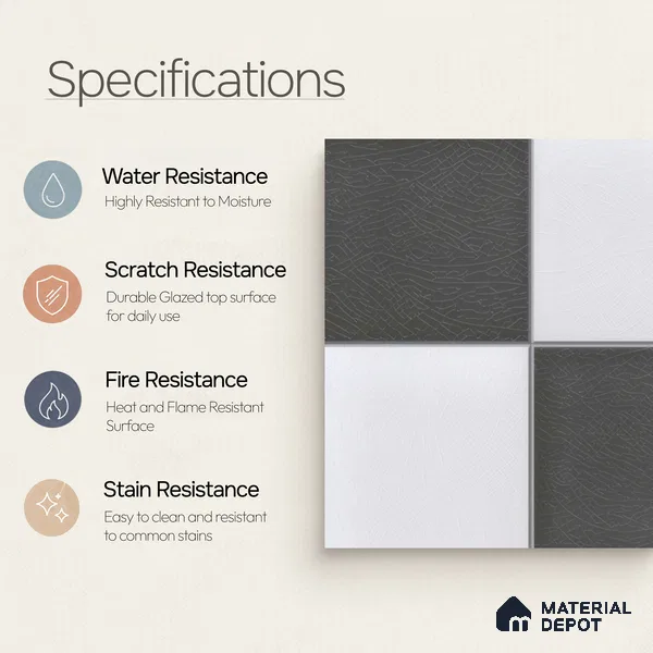 Kitchen Wall Tile TL 00211 A Light Black & White 1 ft x 1 ft Matte Finish Ceramic Tile - 9 mm | Suitable For Kitchen Backsplash | Please Expect a Slight Variation of Pattern