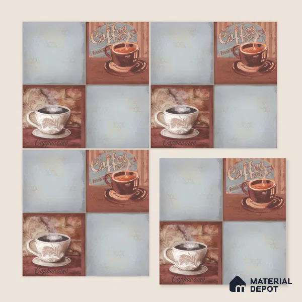 Kitchen Wall Tile TL 00212 B Highlighter 1 Cup & Saucer 1 ft x 1 ft Matte Finish Ceramic Tile - 9 mm | Suitable For Kitchen Backsplash | Please Expect a Slight Variation of Pattern