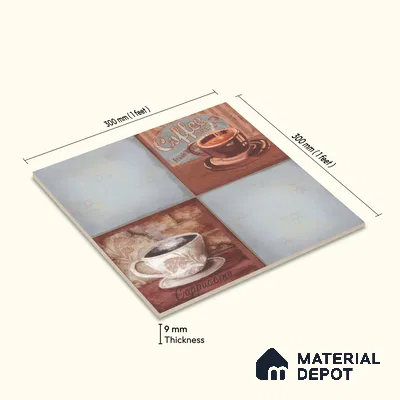 Kitchen Wall Tile TL 00212 B Highlighter 1 Cup & Saucer 1 ft x 1 ft Matte Finish Ceramic Tile - 9 mm | Suitable For Kitchen Backsplash | Please Expect a Slight Variation of Pattern