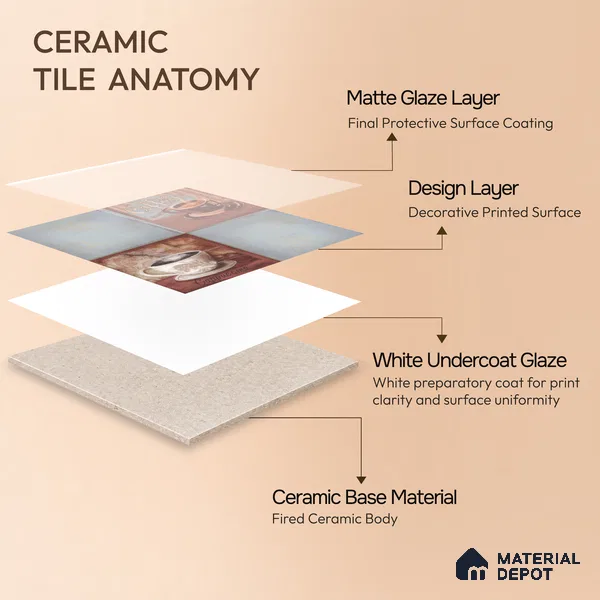 Kitchen Wall Tile TL 00212 B Highlighter 1 Cup & Saucer 1 ft x 1 ft Matte Finish Ceramic Tile - 9 mm | Suitable For Kitchen Backsplash | Please Expect a Slight Variation of Pattern