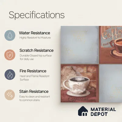 Kitchen Wall Tile TL 00212 B Highlighter 1 Cup & Saucer 1 ft x 1 ft Matte Finish Ceramic Tile - 9 mm | Suitable For Kitchen Backsplash | Please Expect a Slight Variation of Pattern