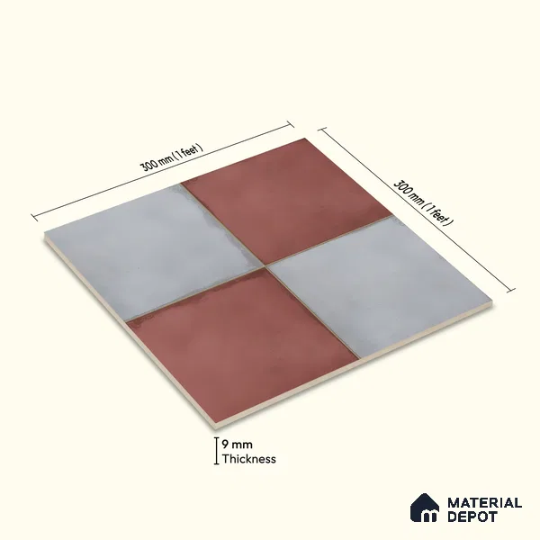 Kitchen Wall Tile TL 00212 A Light Red & Grey 1 ft x 1 ft Matte Finish Ceramic Tile - 9 mm | Suitable For Kitchen Backsplash | Please Expect a Slight Variation of Pattern