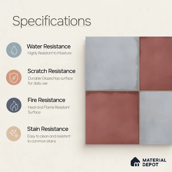 Kitchen Wall Tile TL 00212 A Light Red & Grey 1 ft x 1 ft Matte Finish Ceramic Tile - 9 mm | Suitable For Kitchen Backsplash | Please Expect a Slight Variation of Pattern