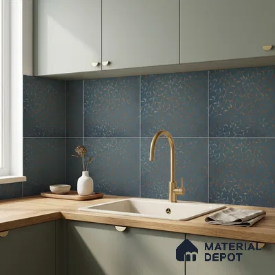 Moroccan Wall & Floor Tile TL 00214 A Pattern 1 Goldy Blue 1 ft x 1 ft Matte Finish Ceramic Tile - 9 mm | Random Design | Suitable For Kitchen, Bathroom, Dining Area | Please Expect a Slight Variation of Pattern
