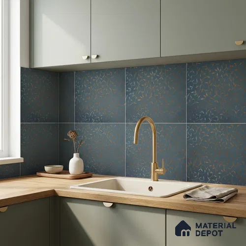 Moroccan Wall & Floor Tile TL 00214 A Pattern 1 Goldy Blue 1 ft x 1 ft Matte Finish Ceramic Tile - 9 mm | Random Design | Suitable For Kitchen, Bathroom, Dining Area | Please Expect a Slight Variation of Pattern