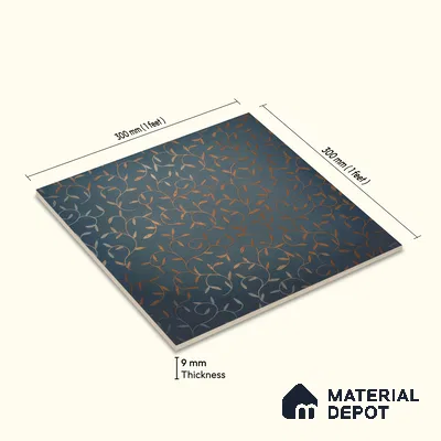 Moroccan Wall & Floor Tile TL 00214 A Pattern 1 Goldy Blue 1 ft x 1 ft Matte Finish Ceramic Tile - 9 mm | Random Design | Suitable For Kitchen, Bathroom, Dining Area | Please Expect a Slight Variation of Pattern