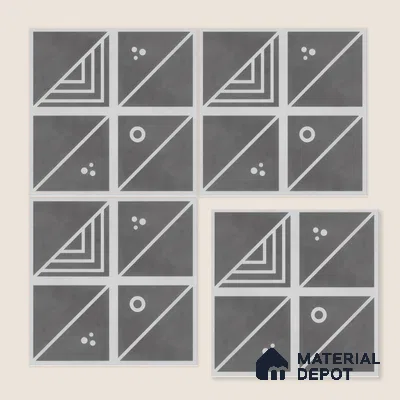 Moroccan Wall & Floor Tile TL 00216 A Pattern 1 Grey Noir 1 ft x 1 ft Matte Finish Ceramic Tile - 9 mm | Random Design | Suitable For Kitchen, Bathroom, Dining Area | Please Expect a Slight Variation of Pattern