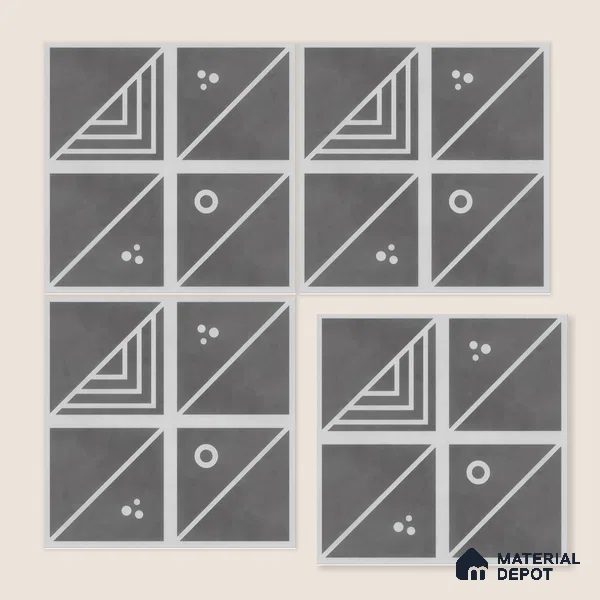 Moroccan Wall & Floor Tile TL 00216 A Pattern 1 Grey Noir 1 ft x 1 ft Matte Finish Ceramic Tile - 9 mm | Random Design | Suitable For Kitchen, Bathroom, Dining Area | Please Expect a Slight Variation of Pattern