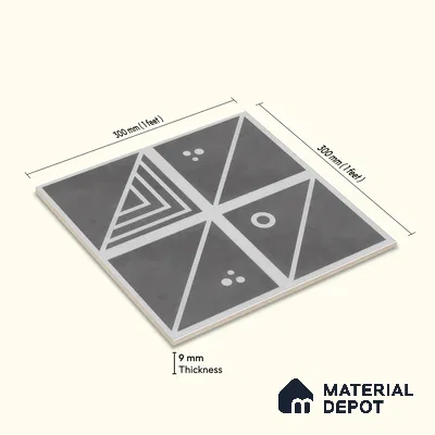 Moroccan Wall & Floor Tile TL 00216 A Pattern 1 Grey Noir 1 ft x 1 ft Matte Finish Ceramic Tile - 9 mm | Random Design | Suitable For Kitchen, Bathroom, Dining Area | Please Expect a Slight Variation of Pattern