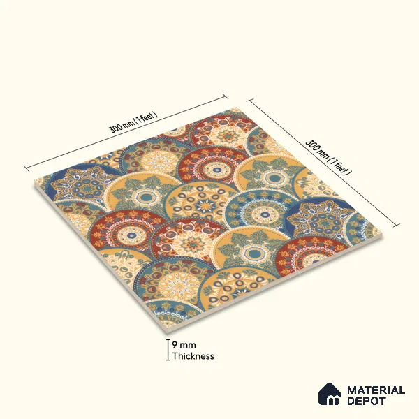 Moroccan Wall & Floor Tile TL 00218 Blue & Yellow 1 ft x 1 ft Matte Finish Ceramic Tile - 9 mm | Suitable For Kitchen, Bathroom, Dining Area | Please Expect a Slight Variation of Pattern