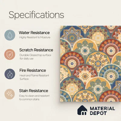 Moroccan Wall & Floor Tile TL 00218 Blue & Yellow 1 ft x 1 ft Matte Finish Ceramic Tile - 9 mm | Suitable For Kitchen, Bathroom, Dining Area | Please Expect a Slight Variation of Pattern