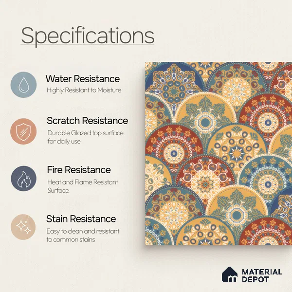 Moroccan Wall & Floor Tile TL 00218 Blue & Yellow 1 ft x 1 ft Matte Finish Ceramic Tile - 9 mm | Suitable For Kitchen, Bathroom, Dining Area | Please Expect a Slight Variation of Pattern