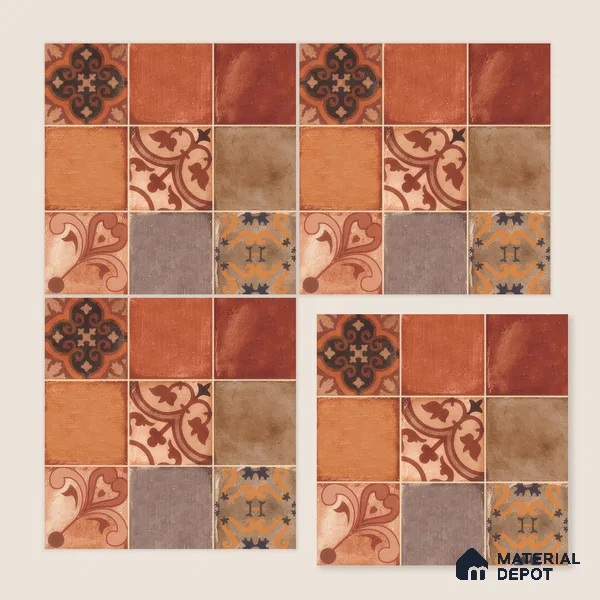 Moroccan Wall & Floor Tile TL 00219 Brick Red 1 ft x 1 ft Matte Finish Ceramic Tile - 9 mm | Suitable For Kitchen, Bathroom, Dining Area | Please Expect a Slight Variation of Pattern