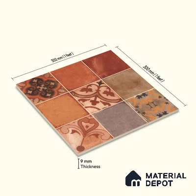 Moroccan Wall & Floor Tile TL 00219 Brick Red 1 ft x 1 ft Matte Finish Ceramic Tile - 9 mm | Suitable For Kitchen, Bathroom, Dining Area | Please Expect a Slight Variation of Pattern