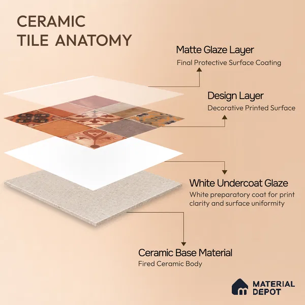 Moroccan Wall & Floor Tile TL 00219 Brick Red 1 ft x 1 ft Matte Finish Ceramic Tile - 9 mm | Suitable For Kitchen, Bathroom, Dining Area | Please Expect a Slight Variation of Pattern