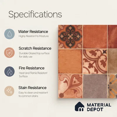 Moroccan Wall & Floor Tile TL 00219 Brick Red 1 ft x 1 ft Matte Finish Ceramic Tile - 9 mm | Suitable For Kitchen, Bathroom, Dining Area | Please Expect a Slight Variation of Pattern