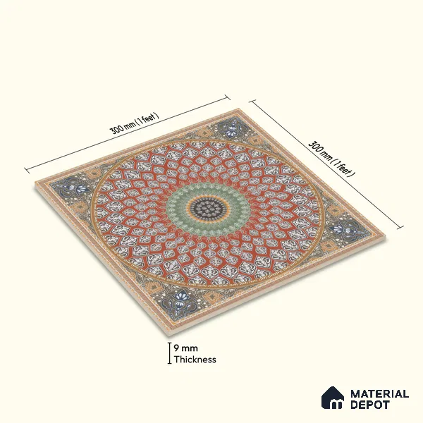 Moroccan Wall & Floor Tile TL 00220 Crimson Red 1 ft x 1 ft Matte Finish Ceramic Tile - 9 mm | Suitable For Kitchen, Bathroom, Dining Area | Please Expect a Slight Variation of Pattern