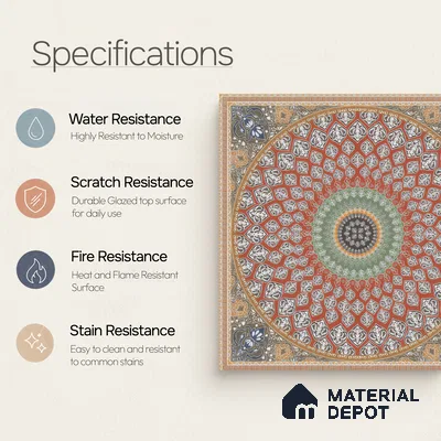 Moroccan Wall & Floor Tile TL 00220 Crimson Red 1 ft x 1 ft Matte Finish Ceramic Tile - 9 mm | Suitable For Kitchen, Bathroom, Dining Area | Please Expect a Slight Variation of Pattern