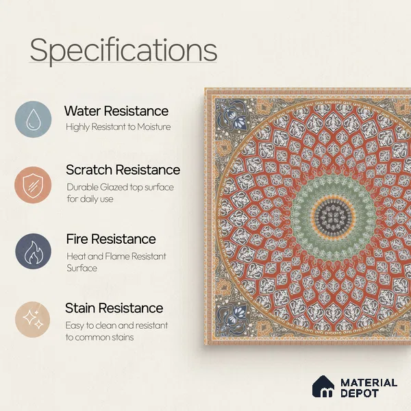 Moroccan Wall & Floor Tile TL 00220 Crimson Red 1 ft x 1 ft Matte Finish Ceramic Tile - 9 mm | Suitable For Kitchen, Bathroom, Dining Area | Please Expect a Slight Variation of Pattern