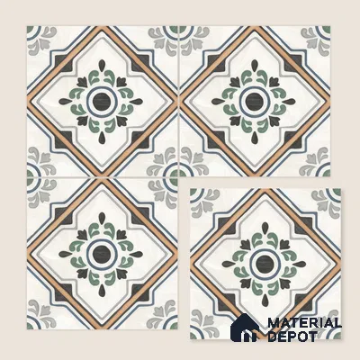 Moroccan Wall & Floor Tile TL 00221 Greenish White 1 ft x 1 ft Matte Finish Ceramic Tile - 9 mm | Suitable For Kitchen, Bathroom, Dining Area | Please Expect a Slight Variation of Pattern