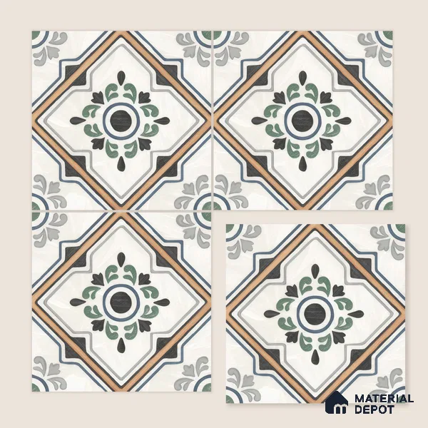 Moroccan Wall & Floor Tile TL 00221 Greenish White 1 ft x 1 ft Matte Finish Ceramic Tile - 9 mm | Suitable For Kitchen, Bathroom, Dining Area | Please Expect a Slight Variation of Pattern