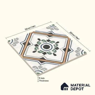 Moroccan Wall & Floor Tile TL 00221 Greenish White 1 ft x 1 ft Matte Finish Ceramic Tile - 9 mm | Suitable For Kitchen, Bathroom, Dining Area | Please Expect a Slight Variation of Pattern