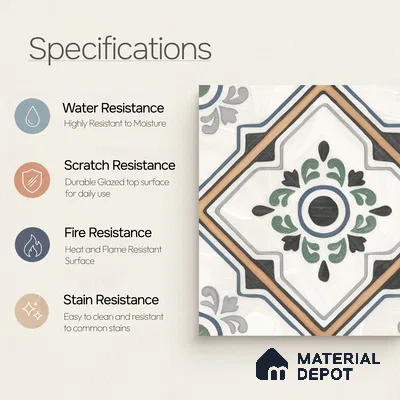 Moroccan Wall & Floor Tile TL 00221 Greenish White 1 ft x 1 ft Matte Finish Ceramic Tile - 9 mm | Suitable For Kitchen, Bathroom, Dining Area | Please Expect a Slight Variation of Pattern