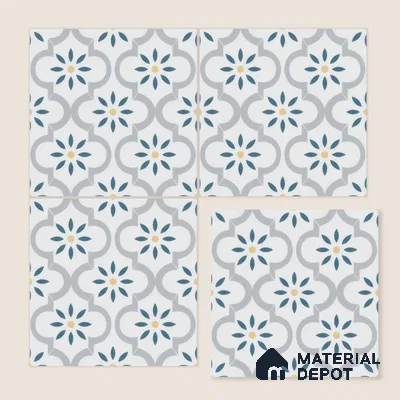 Moroccan Wall & Floor Tile TL 00222 Bluish White 1 ft x 1 ft Matte Finish Ceramic Tile - 9 mm | Suitable For Kitchen, Bathroom, Dining Area | Please Expect a Slight Variation of Pattern