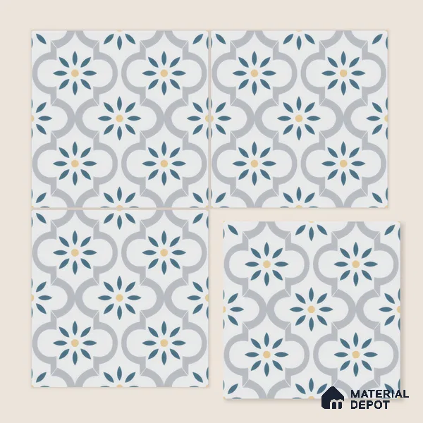 Moroccan Wall & Floor Tile TL 00222 Bluish White 1 ft x 1 ft Matte Finish Ceramic Tile - 9 mm | Suitable For Kitchen, Bathroom, Dining Area | Please Expect a Slight Variation of Pattern