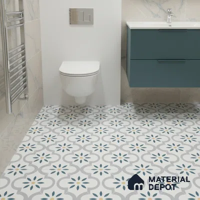 Moroccan Wall & Floor Tile TL 00222 Bluish White 1 ft x 1 ft Matte Finish Ceramic Tile - 9 mm | Suitable For Kitchen, Bathroom, Dining Area | Please Expect a Slight Variation of Pattern