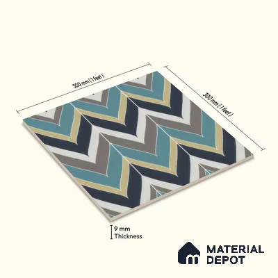 Moroccan Wall & Floor Tile TL 00223 Green & Blue 1 ft x 1 ft Matte Finish Ceramic Tile - 9 mm | Suitable For Kitchen, Bathroom, Dining Area | Please Expect a Slight Variation of Pattern