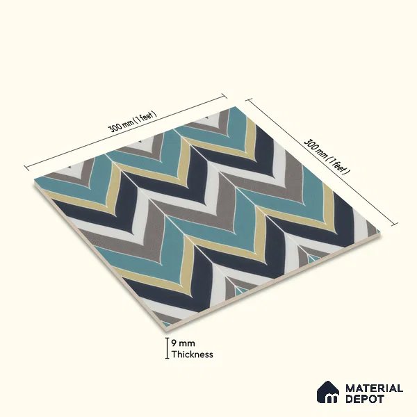 Moroccan Wall & Floor Tile TL 00223 Green & Blue 1 ft x 1 ft Matte Finish Ceramic Tile - 9 mm | Suitable For Kitchen, Bathroom, Dining Area | Please Expect a Slight Variation of Pattern