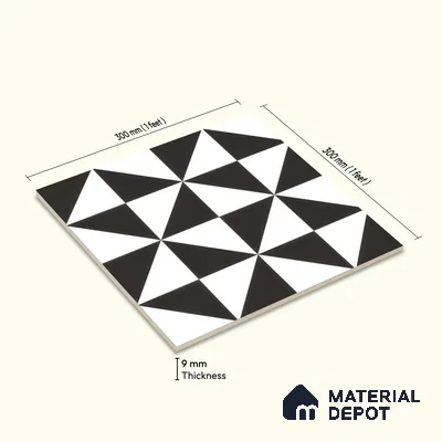 Moroccan Wall & Floor Tile TL 00225 B Pattern 2 Monochrome Box 1 ft x 1 ft Matte Finish Ceramic Tile - 9 mm | Suitable For Kitchen, Bathroom, Dining Area | Please Expect a Slight Variation of Pattern