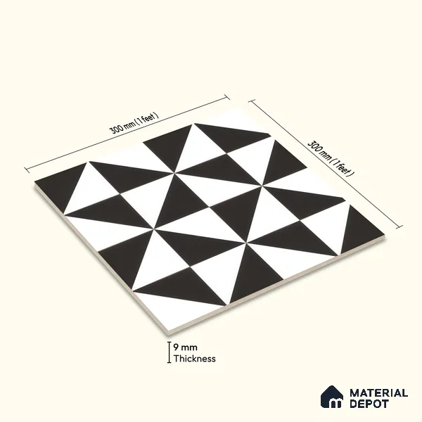 Moroccan Wall & Floor Tile TL 00225 B Pattern 2 Monochrome Box 1 ft x 1 ft Matte Finish Ceramic Tile - 9 mm | Suitable For Kitchen, Bathroom, Dining Area | Please Expect a Slight Variation of Pattern