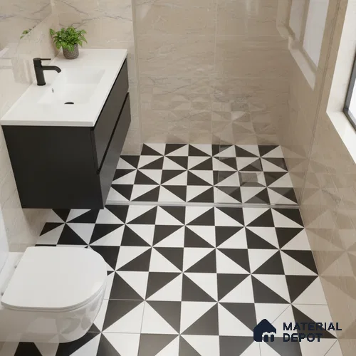 Moroccan Wall & Floor Tile TL 00225 B Pattern 2 Monochrome Box 1 ft x 1 ft Matte Finish Ceramic Tile - 9 mm | Suitable For Kitchen, Bathroom, Dining Area | Please Expect a Slight Variation of Pattern