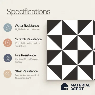 Moroccan Wall & Floor Tile TL 00225 B Pattern 2 Monochrome Box 1 ft x 1 ft Matte Finish Ceramic Tile - 9 mm | Suitable For Kitchen, Bathroom, Dining Area | Please Expect a Slight Variation of Pattern
