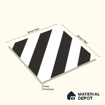 Moroccan Wall & Floor Tile TL 00225 C Pattern 3 Monochrome Straight 1 ft x 1 ft Matte Finish Ceramic Tile - 9 mm | Suitable For Kitchen, Bathroom, Dining Area | Please Expect a Slight Variation of Pattern
